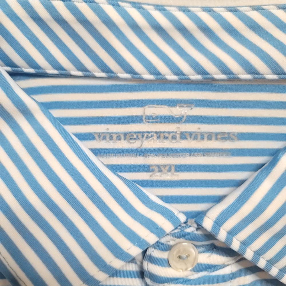 Vineyard‎ Vines Polo Shirt Mens 2XL Blue Striped Sporting KC Performance Golf - Picture 3 of 7